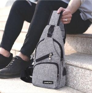 Gray Sling Crossbody Bag for Men